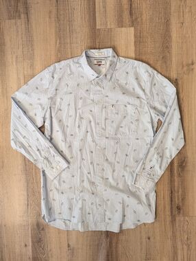 Tommy Jeans Slim Fit Shirt Mens XXL Blue Striped Sneaker Print Button Down